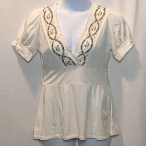 Anthropologie Ric Rac Lace Trim Peplum Top